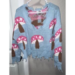 Just Polly Juniors Frayed Hem Mushroom Sweater